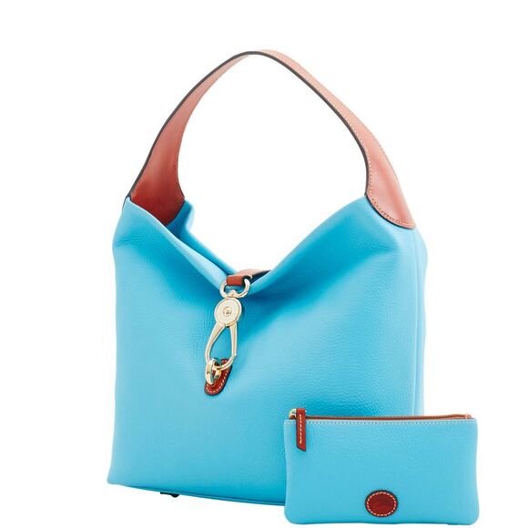 Dooney & Bourke Pebble Grain Logo Lock Shoulder Bag with Pouch - Sky Blue - Picture 2 of 4